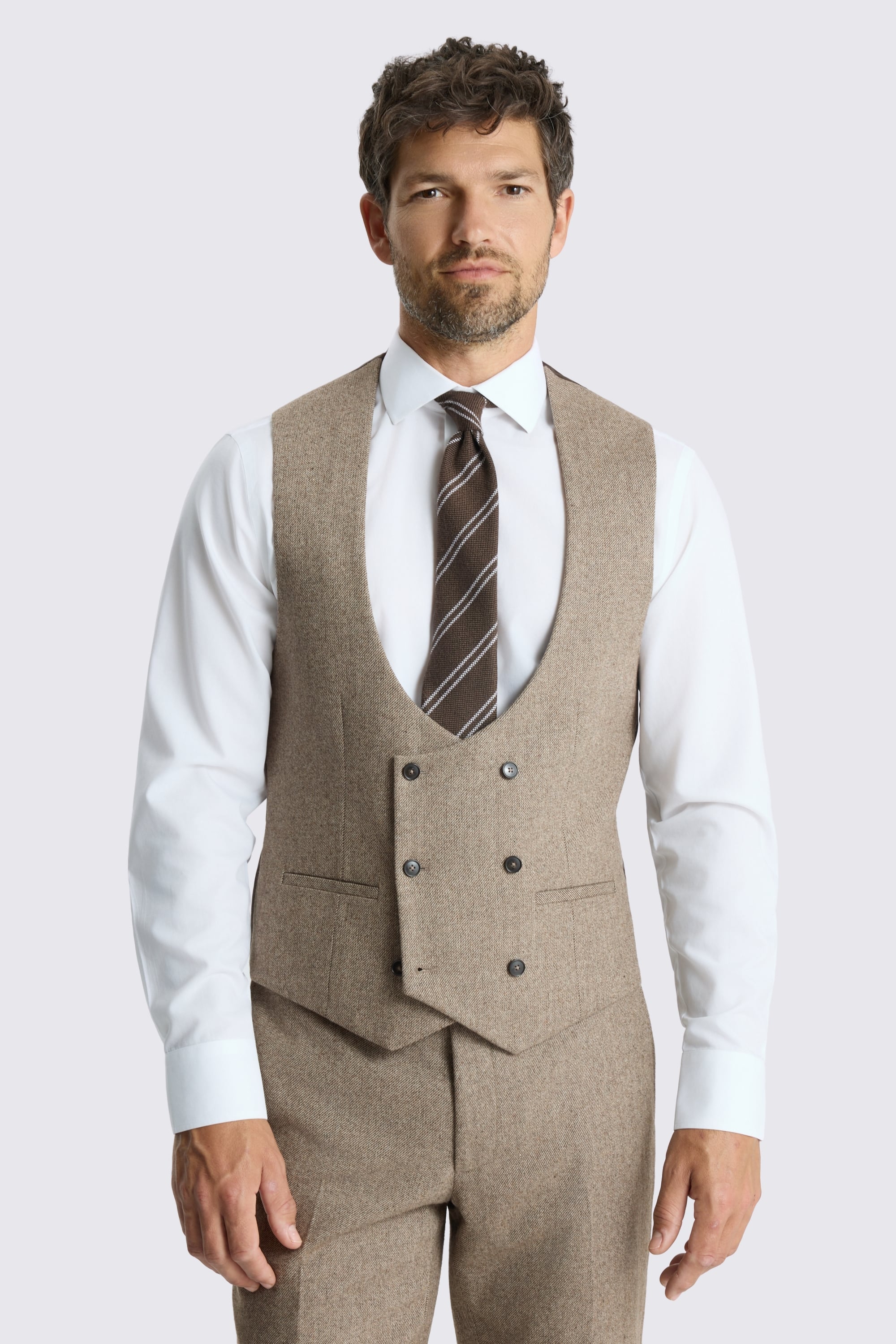 Slim Fit Brown Twill Tweed Waistcoat